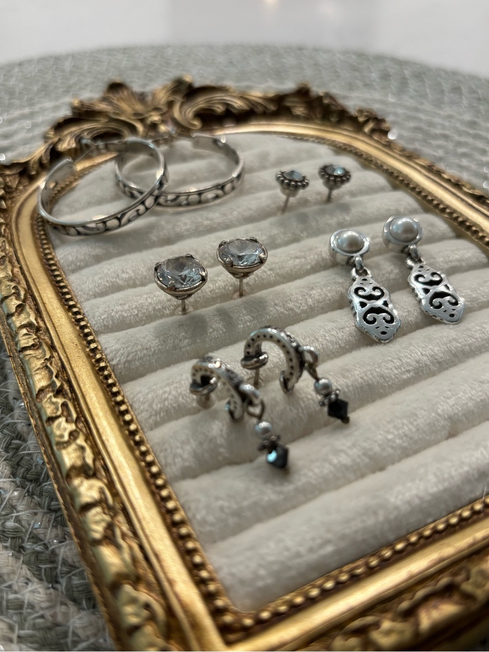 Brighton Silver Mixed Earring Set of 5 with Clear and Pearl Accents